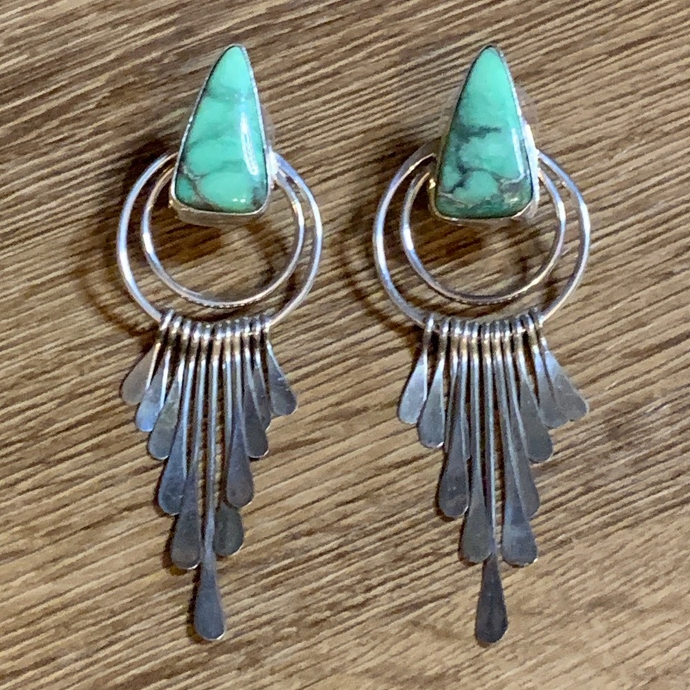Vintage Carico Lake Turquoise Dangle Sterling Silver Earrings - Picture 2 of 7